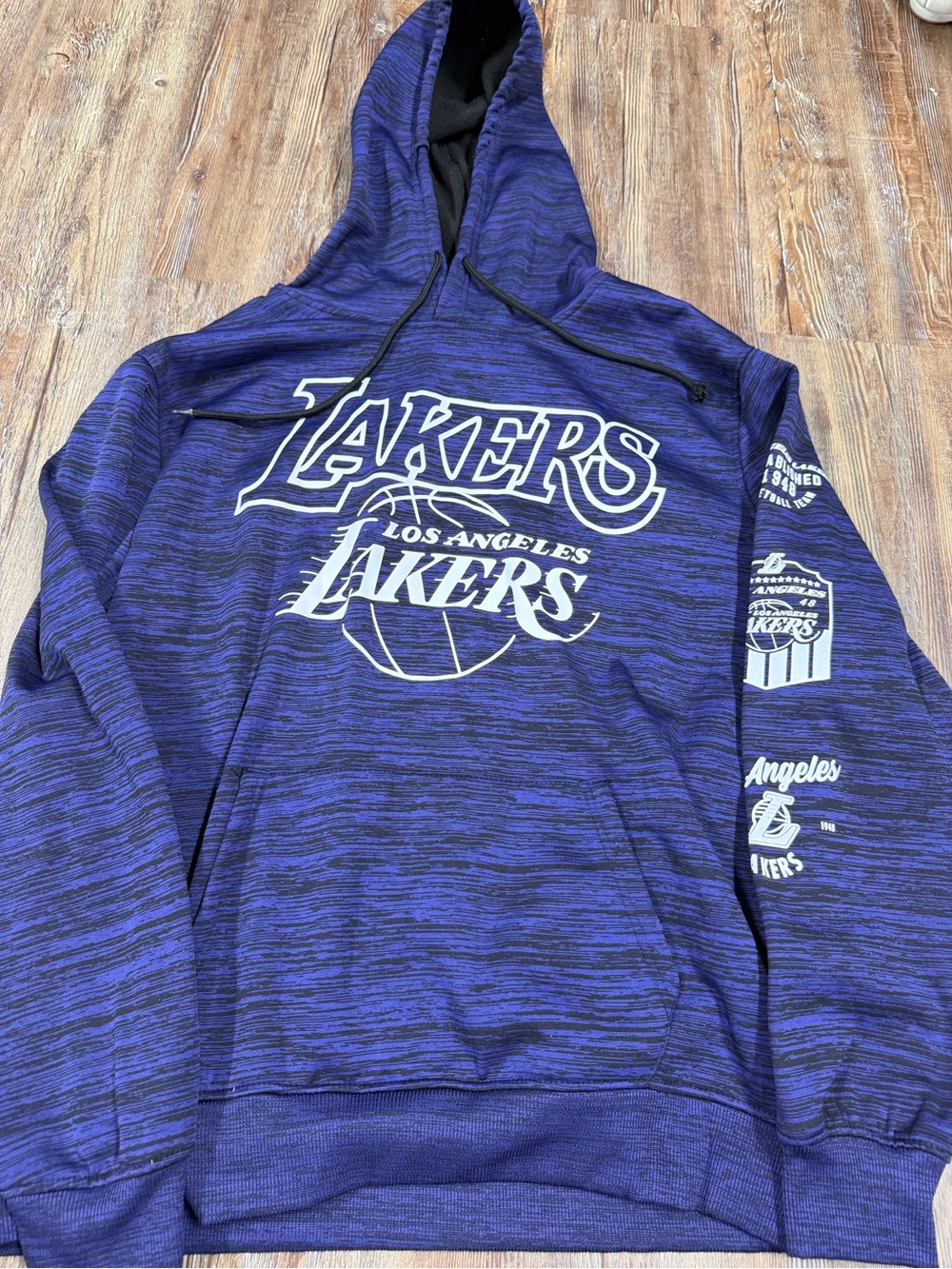 NBA Los Angeles Lakers hoodie with white Lakers logo and text, size L